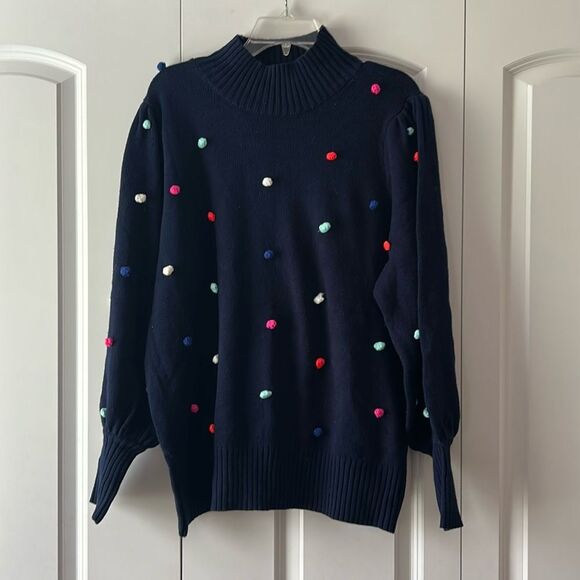Crown & Ivy Fun Navy 3D Dot Multicolored Long Sleeve Sweater NWT Size 2X - Picture 1 of 4